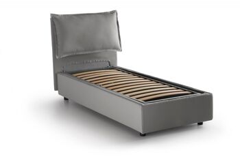 Lit simple Dmora Carolina, Lit coffre avec revêtement en tissu, Fabriqué en Italie, Ouverture frontale, avec matelas 80x190 cm inclus, Gris 4