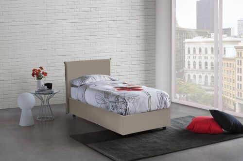 Dmora Letto singolo Cassandra, Letto contenitore con rivestimento in ecopelle, Made in Italy, Apertura frontale, con materasso cm 80x200 incluso, Tortora