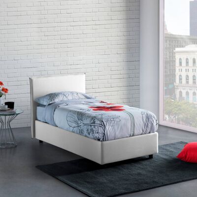 Dmora Letto singolo Cassiopea, Letto contenitore con rivestimento in tessuto, Made in Italy, Apertura frontale, adatto per materasso cm 80x200, Bianco