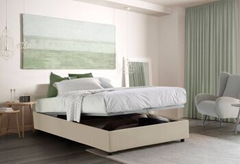 Lit simple Dmora Caterina, lit conteneur avec revêtement en tissu, Made in Italy, ouverture frontale, adapté au matelas cm 80x200, Beige 2