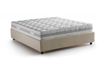 Lit simple Dmora Caterina, lit conteneur avec revêtement en tissu, Made in Italy, ouverture frontale, adapté au matelas cm 80x200, Beige 3