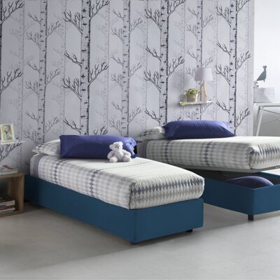 Dmora Letto singolo Caterina, Letto contenitore con rivestimento in tessuto, Made in Italy, Apertura frontale, adatto per materasso cm 80x200, Blu