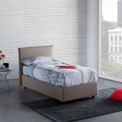 Dmora Letto singolo Catia, Letto contenitore con rivestimento in tessuto, Made in Italy, Apertura frontale, con materasso cm 80x200 incluso, Tortora