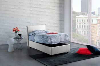 Lit simple Dmora Chiaraluna, Lit coffre avec revêtement en tissu, Fabriqué en Italie, Ouverture frontale, avec matelas 90x190 cm inclus, Blanc 2