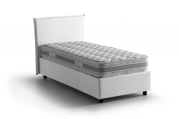 Lit simple Dmora Chiaraluna, Lit coffre avec revêtement en tissu, Fabriqué en Italie, Ouverture frontale, avec matelas 90x190 cm inclus, Blanc 3