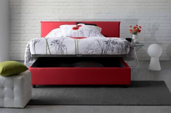 Lit simple Dmora Chiaraluna, Lit coffre avec revêtement en tissu, Fabriqué en Italie, Ouverture frontale, avec matelas 90x190 cm inclus, Rouge 2