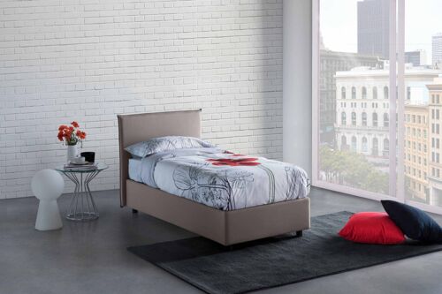 Dmora Letto singolo Chiaraluna, Letto contenitore con rivestimento in tessuto, Made in Italy, Apertura frontale, con materasso cm 90x190 incluso, Tortora