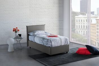 Lit simple Dmora Cira, Lit coffre avec revêtement en tissu, Fabriqué en Italie, Ouverture frontale, convient pour matelas 90x200 cm, Gris 1