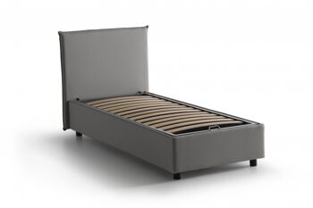 Lit simple Dmora Cira, Lit coffre avec revêtement en tissu, Fabriqué en Italie, Ouverture frontale, convient pour matelas 90x200 cm, Gris 3