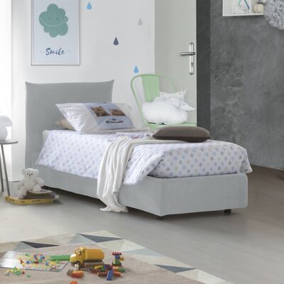 Dmora Letto singolo Clarissa, Letto contenitore con rivestimento in tessuto, Made in Italy, Apertura frontale, adatto per materasso cm 80x190, Bianco