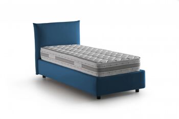 Lit simple Dmora Clarissa, Lit coffre avec revêtement en tissu, Fabriqué en Italie, Ouverture frontale, adapté au matelas 80x190 cm, Bleu 4