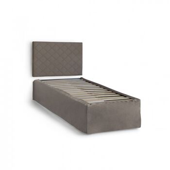 Lit simple Dmora Cleofe, Tête de lit en éco-cuir avec base orthopédique et cantonnière, Made in Italy, adapté au lit simple, pour matelas 80x190 cm, Tortora 2