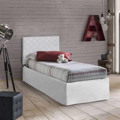 Dmora Letto singolo Cleonice, Set testata in ecopelle con rete ortopedica e mantovana, Made in Italy, adatta a letto Singolo, materasso incluso, cm 80x190, Bianco