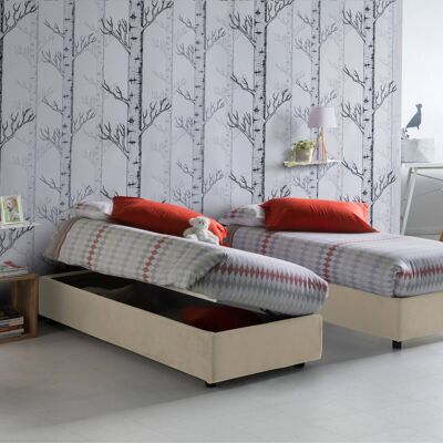 Dmora Letto singolo Diana, Letto contenitore con rivestimento in tessuto, Made in Italy, Apertura laterale, con materasso cm 80x190 incluso, Beige