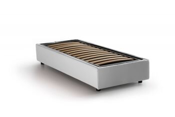 Lit simple Dmora Diana, Lit coffre avec revêtement en tissu, Fabriqué en Italie, Ouverture latérale, avec matelas 80x190 cm inclus, Blanc 3