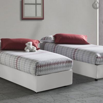 Dmora Letto singolo Diletta, Letto contenitore con rivestimento in ecopelle, Made in Italy, Apertura laterale, adatto per materasso cm 80x190, Bianco