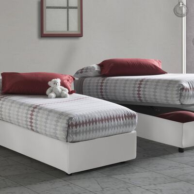 Dmora Letto singolo Eleonora, Letto contenitore con rivestimento in ecopelle, Made in Italy, Apertura frontale, con materasso cm 80x190 incluso, Bianco