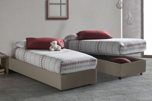 Dmora Letto singolo Eleonora, Letto contenitore con rivestimento in ecopelle, Made in Italy, Apertura frontale, con materasso cm 80x190 incluso, Tortora