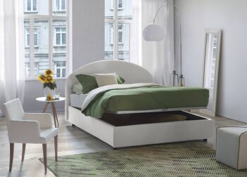 Dmora Lit simple Emma, Lit conteneur avec revêtement en tissu, Made in Italy, Ouverture frontale, avec matelas 80x190 cm inclus, Blanc 3