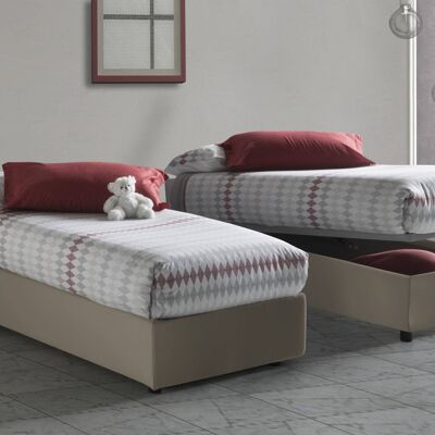 Dmora Letto singolo Federica, Letto contenitore con rivestimento in ecopelle, Made in Italy, Apertura frontale, con materasso cm 90x200 incluso, Tortora