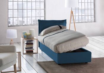 Lit simple Dmora Gemma, Lit coffre avec revêtement en tissu, Fabriqué en Italie, Ouverture frontale, adapté au matelas 80x200 cm, Bleu 2