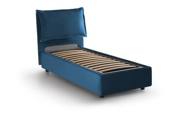 Lit simple Dmora Gemma, Lit coffre avec revêtement en tissu, Fabriqué en Italie, Ouverture frontale, adapté au matelas 80x200 cm, Bleu 4