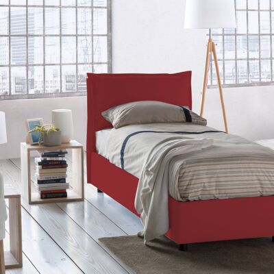 Dmora Letto singolo Gemma, Letto contenitore con rivestimento in tessuto, Made in Italy, Apertura frontale, adatto per materasso cm 80x200, Rosso