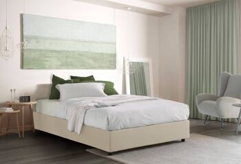 Lit simple Dmora Ilaria, Lit coffre avec revêtement en tissu, Fabriqué en Italie, Ouverture frontale, adapté au matelas 90x190 cm, Beige