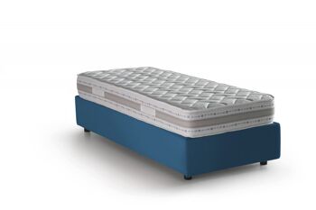 Lit simple Dmora Ilaria, Lit coffre avec revêtement en tissu, Made in Italy, Ouverture frontale, adapté au matelas cm 90x190, Bleu 2