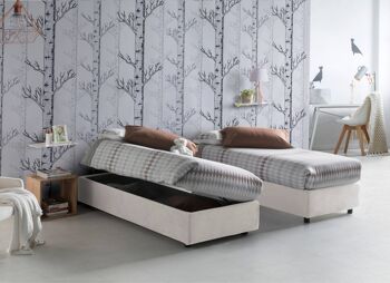 Lit simple Dmora Melissa, lit conteneur avec revêtement en tissu, Made in Italy, ouverture latérale, adapté au matelas cm 80x190, Blanc 1