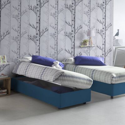 Dmora Letto singolo Melissa, Letto contenitore con rivestimento in tessuto, Made in Italy, Apertura laterale, adatto per materasso cm 80x190, Blu