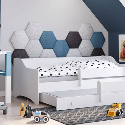 Dmora Letto singolo per bambini, Divano letto con secondo lettino estraibile, Lettino con protezione anticaduta, cm 164x88h60, colore Bianco