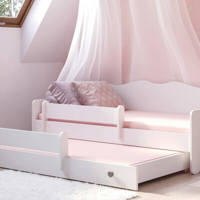 Dmora Letto singolo per bambini, Divano letto con secondo lettino estraibile, Lettino con protezione anticaduta, cm 164x88h70, colore Bianco e Grigio