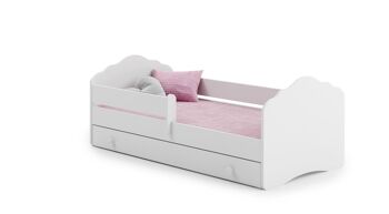 Dmora Lit simple pour enfants, Lit bébé avec protection anti-chute et tête de lit "nuage", 164x88h63 cm, Couleur Blanc 2