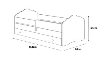 Dmora Lit simple pour enfants, Lit bébé avec protection anti-chute et tête de lit "nuage", 164x88h63 cm, Couleur Blanc 3