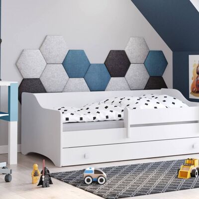 Dmora Letto singolo per bambini, Lettino con protezione anticaduta per cameretta, cm 164x85h60, colore Bianco