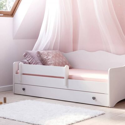 Dmora Letto singolo per bambini, Lettino con protezione anticaduta per cameretta, cm 164x85h70, colore Bianco