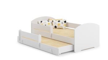 Dmora Lit simple pour enfants, Lit bébé avec deuxième lit gigogne, Tête de lit ronde et protection anti-chute, 164x88h63 cm, Couleur Blanc 2