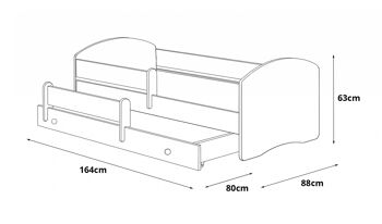 Dmora Lit simple pour enfants, Lit bébé avec deuxième lit gigogne, Tête de lit ronde et protection anti-chute, 164x88h63 cm, Couleur Blanc 4