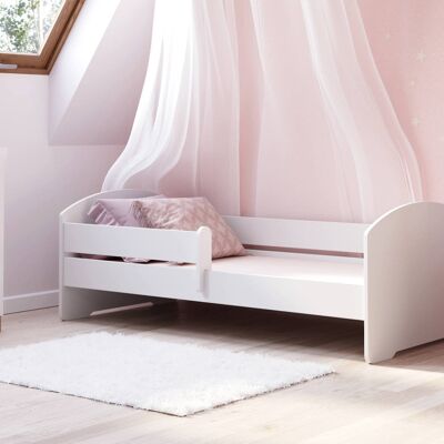 Dmora Letto singolo per bambini, Lettino per cameretta, Letto con protezione anticaduta, con testiera tonda, cm 164x88h63, colore Bianco