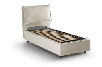 Lit simple Dmora Roberta, Lit coffre avec revêtement en tissu, Fabriqué en Italie, Ouverture latérale, avec matelas 80x190 cm inclus, Beige 4