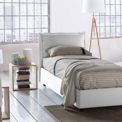 Dmora Letto singolo Rossella, Letto contenitore con rivestimento in tessuto, Made in Italy, Apertura frontale, con materasso cm 80x200 incluso, Bianco