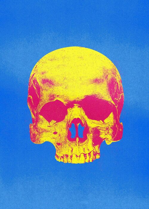 Pop Art Warhol Style Blue & Yellow Skull Print - 50x70 - Matte