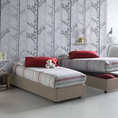 Dmora Letto singolo Sophia, Letto contenitore con rivestimento in tessuto, Made in Italy, Apertura frontale, con materasso cm 90x190 incluso, Tortora