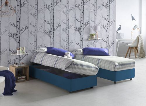 Buy wholesale Dmora Valentina single bed, Storage bed with fabric covering,  Made in Italy, Front opening, with 90x200 cm mattress included, Blue