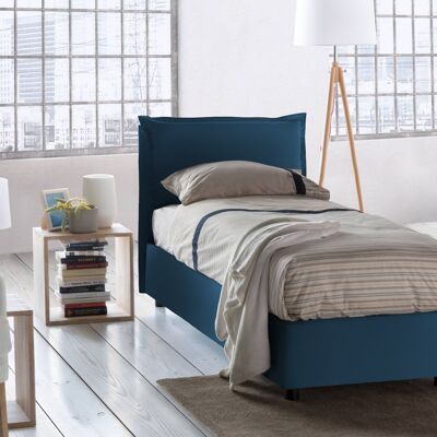 Dmora Letto singolo Zusanne, Letto contenitore con rivestimento in tessuto, Made in Italy, Apertura frontale, adatto per materasso cm 90x190, Blu