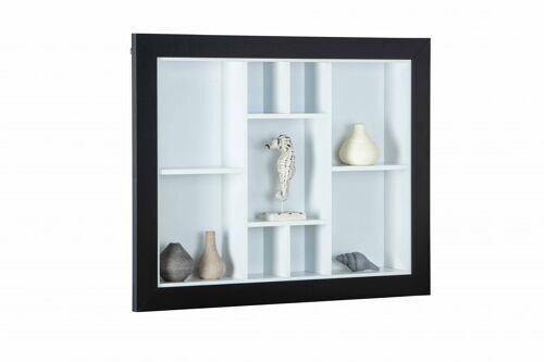 Dmora Libreria a parete con 9 vani contenitori, in laminato bianco e nero, cm 90.50x13.7x67