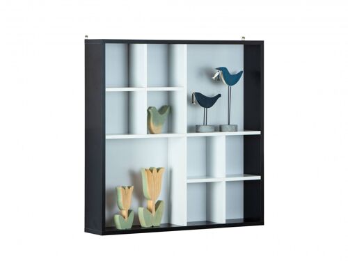 Dmora Libreria a parete con vani contenitori, in laminato bianco e nero, cm 70x13x70