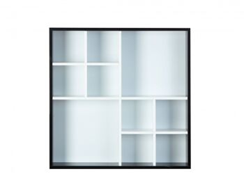 Bibliothèque murale Dmora avec compartiments de rangement, en stratifié noir et blanc, 70x13x70 cm 3