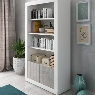 Dmora Libreria Camas, Biblioteca a 4 ripiani e 2 ante, Scaffale da ufficio per libri, Mobile portalibri, Cm 105x42h191, Bianco e Cemento